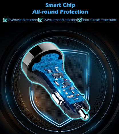 2 USB Car Charger,12V/24V Voltage Meter, Output 4.8A, Cigarette Lighter Plug Adapter Compatible with Iphone,Ipad, Samsung, USB Charging Devices, Silver