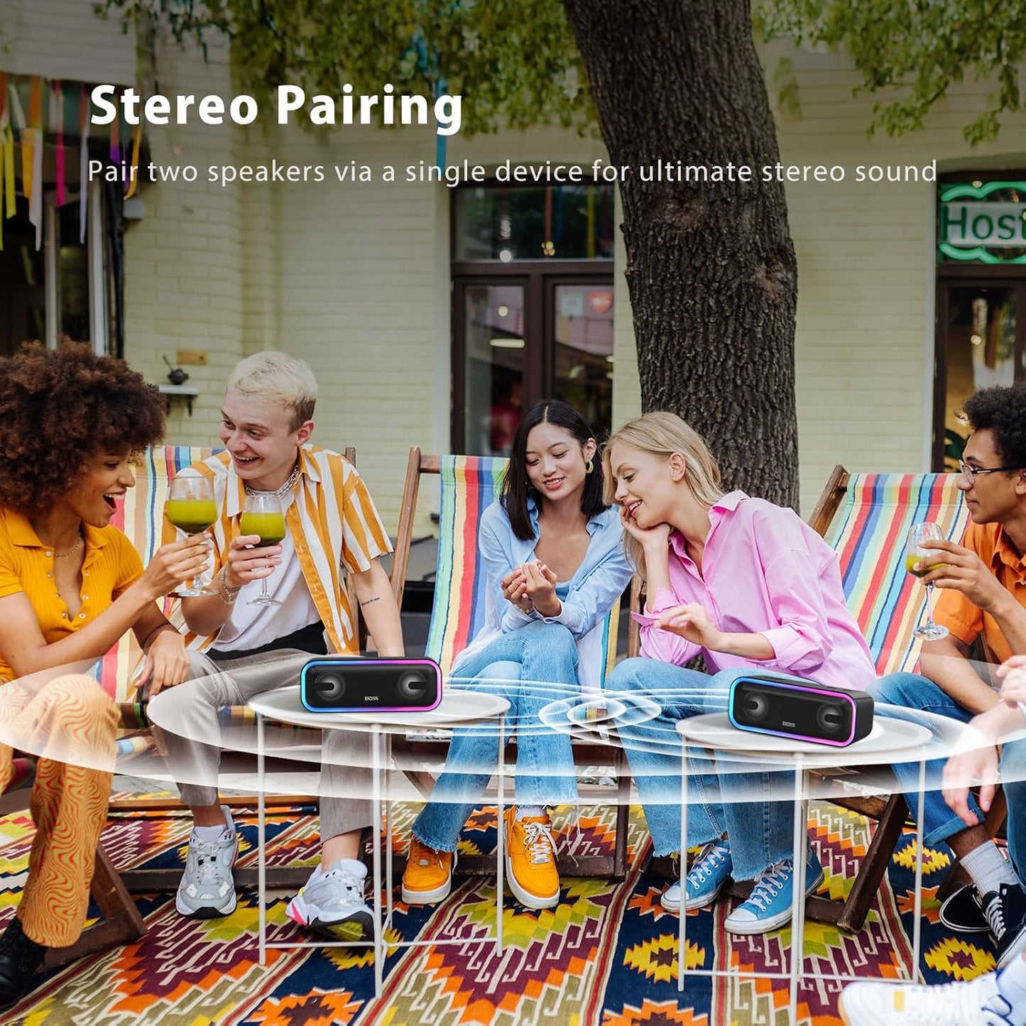 Soundbox Pro+ Bluetooth Speaker, Immersive 24W Stereo Sound with Booming Bass, IPX6 Waterproof, 15H Playtime, Mixed Colors Lights, Christmas and White Elephant Gift for Adults, Men, Women-Black