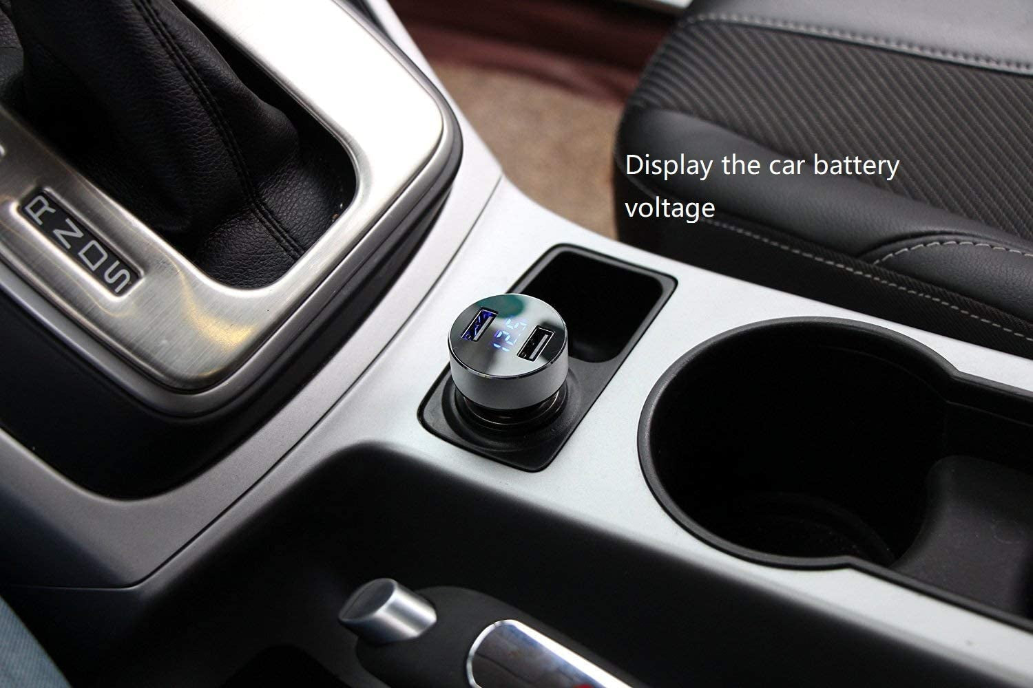 2 USB Car Charger,12V/24V Voltage Meter, Output 4.8A, Cigarette Lighter Plug Adapter Compatible with Iphone,Ipad, Samsung, USB Charging Devices, Silver