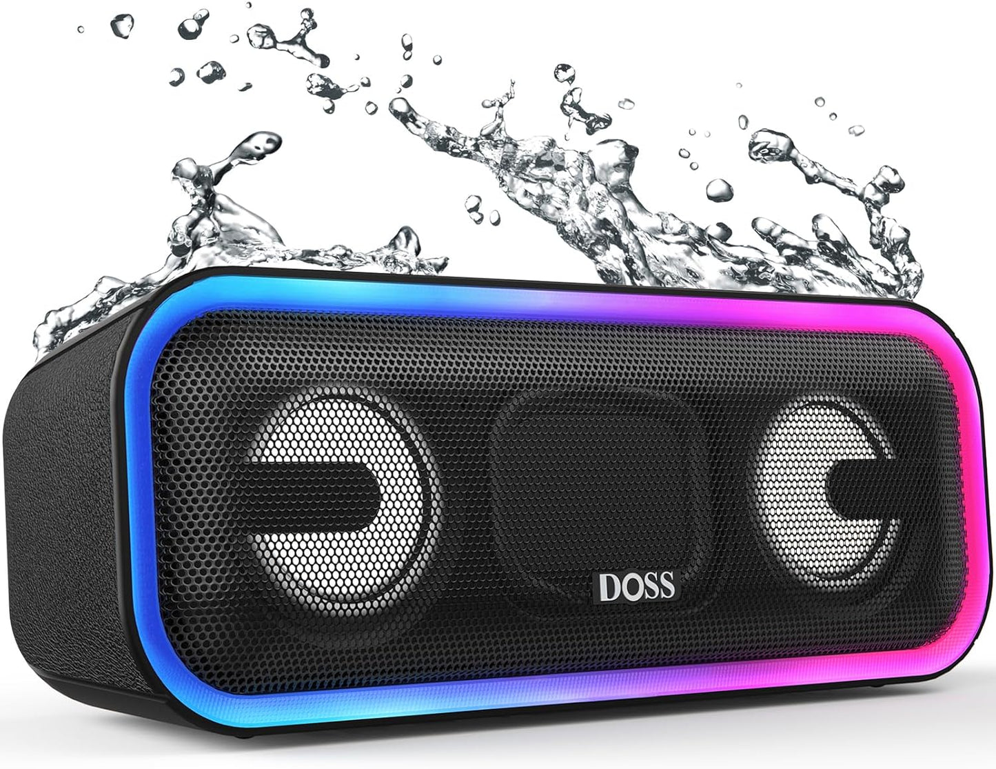 Soundbox Pro+ Bluetooth Speaker, Immersive 24W Stereo Sound with Booming Bass, IPX6 Waterproof, 15H Playtime, Mixed Colors Lights, Christmas and White Elephant Gift for Adults, Men, Women-Black
