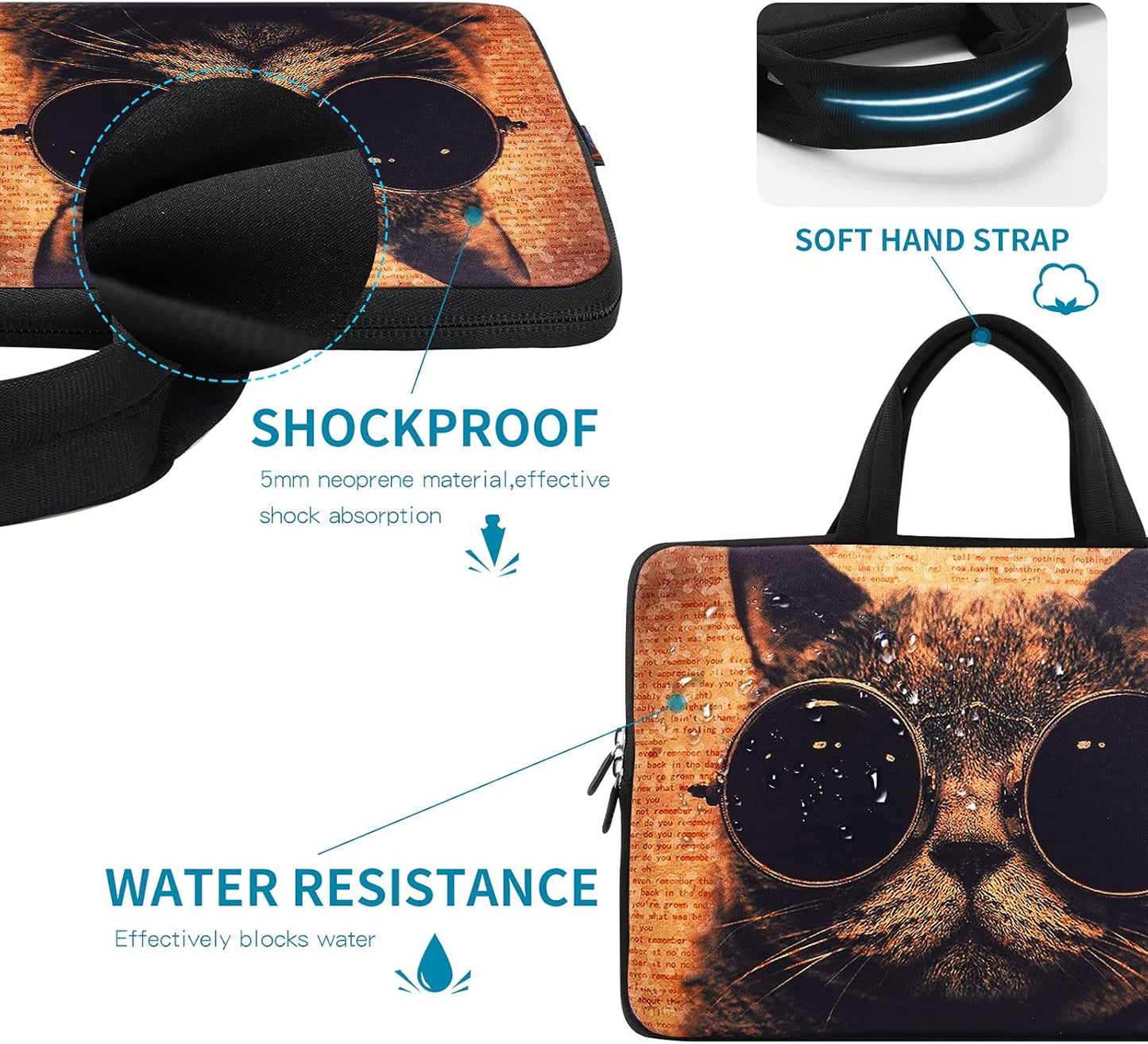 14 15 15.4 15.6 Inch Laptop Handle Bag Computer Protect Case Pouch Holder Notebook Sleeve Neoprene Cover Soft Carring Travel Case Laptop Sleeve Cat ICB-07