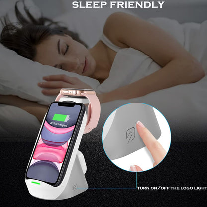 Wireless Charger 3 in 1 Fast Qi Wireless Charging Station Stand Gift for Girl Boy Adult Men Women for Apple Watch 6 SE 5 4 3 2, Airpods Pro, Iphone 15/15 Plus/15 Pro Max/14/13/13 Pro/13 Mini/12/11/X