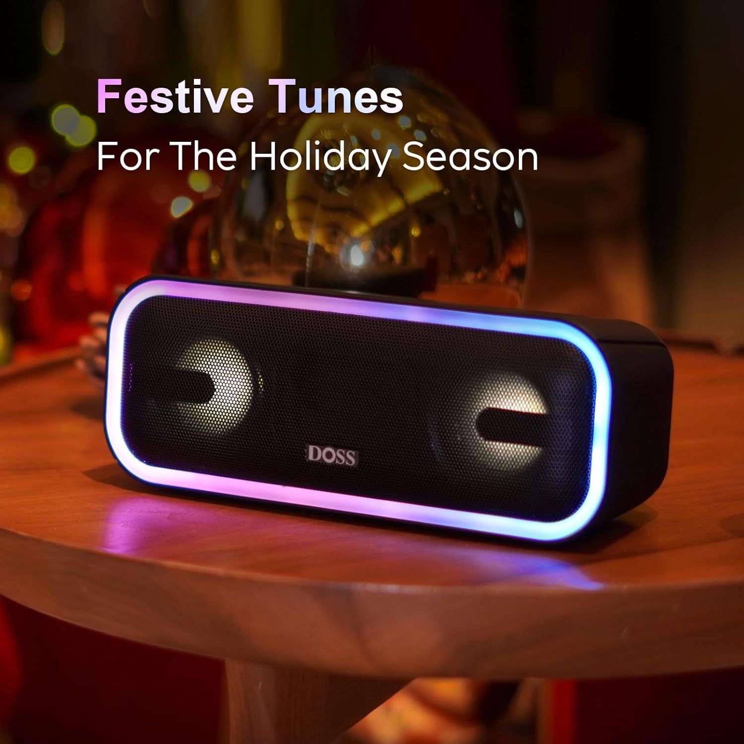 Soundbox Pro+ Bluetooth Speaker, Immersive 24W Stereo Sound with Booming Bass, IPX6 Waterproof, 15H Playtime, Mixed Colors Lights, Christmas and White Elephant Gift for Adults, Men, Women-Black